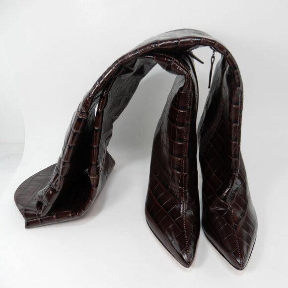 SCHUTZ Maryana Over The Knee OTK Boots Size 5 Chocolate Brown Croc Leather NEW - Picture 6 of 14
